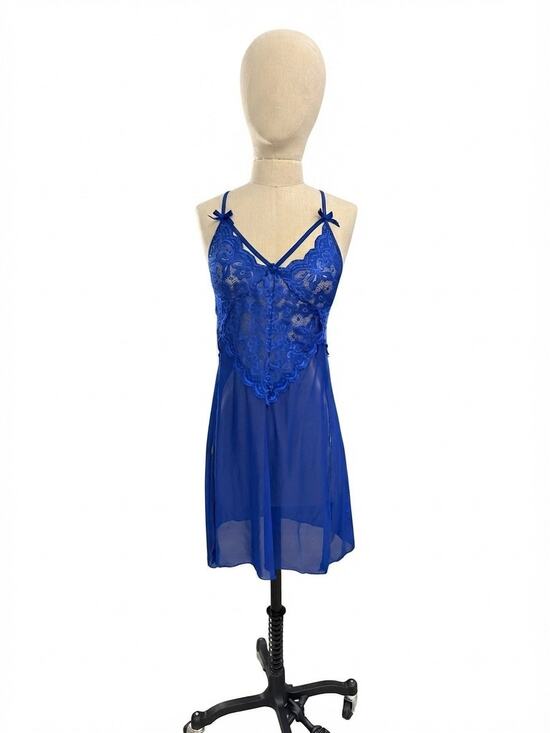 Boutique Other - Royal Blue Lace Babydoll Nightgown Slits NWOT Large